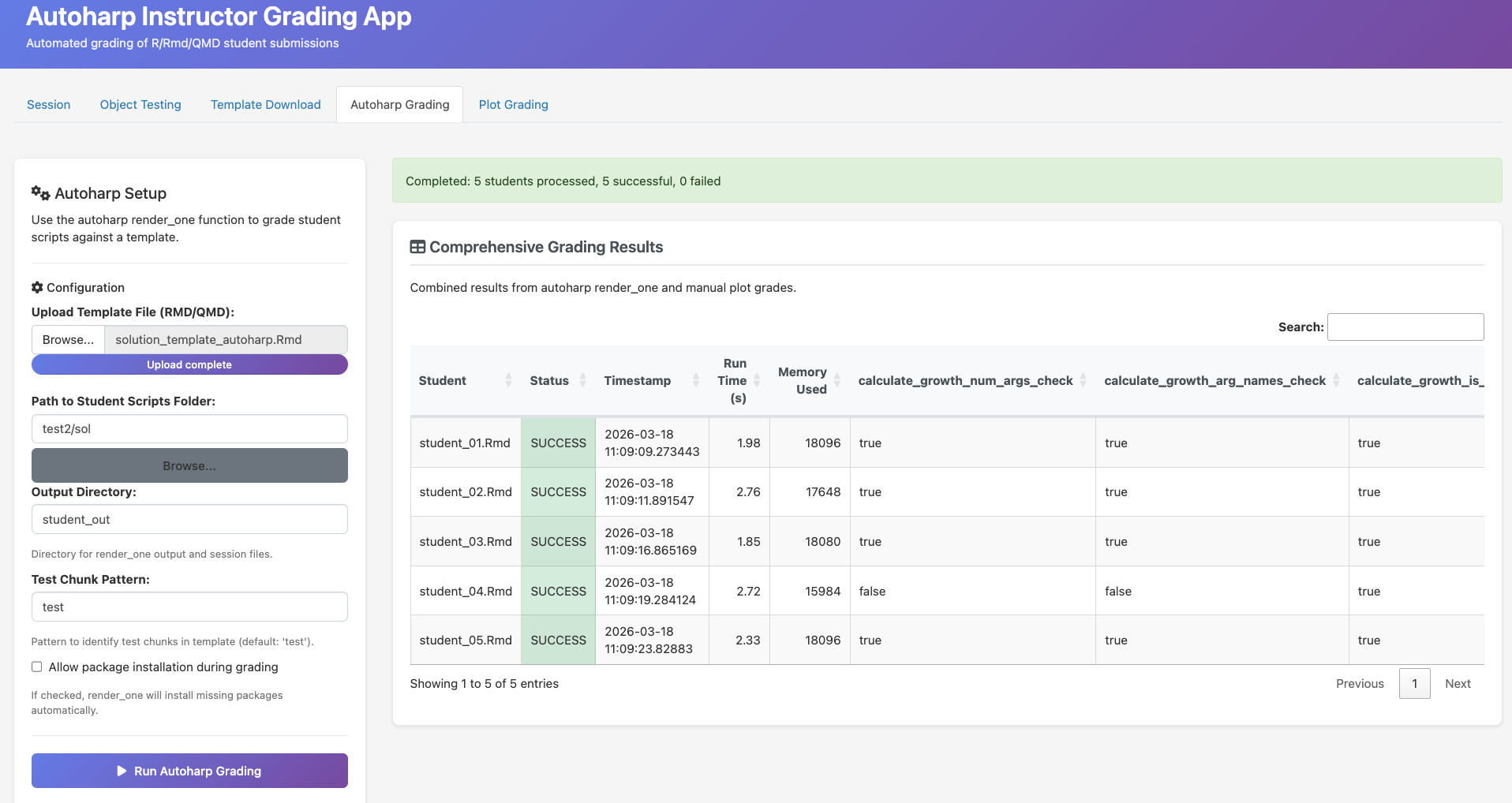 Grading App: Autoharp Grading tab